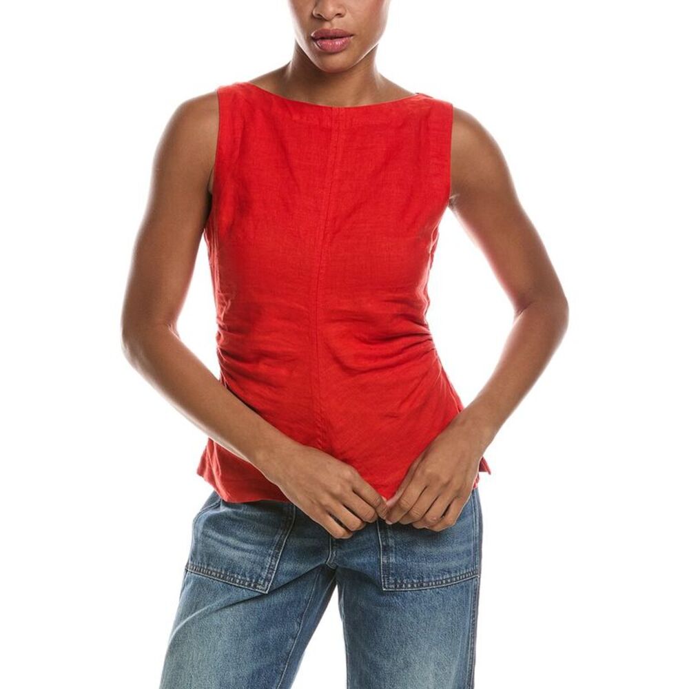 Madewell Womens  Cinched Boatneck Sleeveless Linen Top, Orange